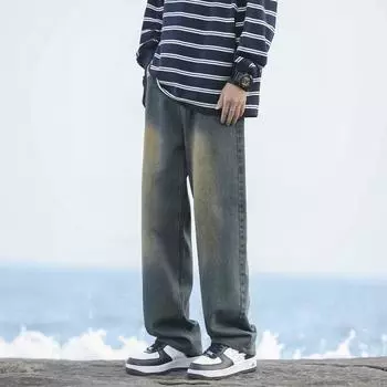 Мужские свободные джинсы в стиле ретро, весенне-осенние прямые брюки High Street, новые широкие брюки в американском стиле S синий
