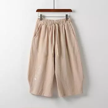 Мужские свободные хлопковые льняные повседневные брюки с эластичной резинкой на талии, пляжные брюки, льняные укороченные брюки 9XL белый