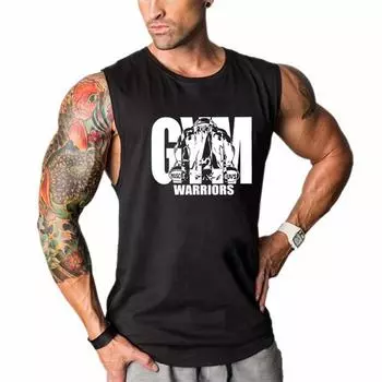 Мужские свободные хлопковые летние майки с круглым вырезом и принтом для спортивных залов, бодибилдинга, фитнеса, тренировок, большого размера M чёрный