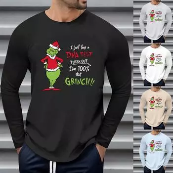 Мужские свободные осенне-зимние топы с круглым вырезом и длинными рукавами, модная футболка с узором, креативные повседневные топы с буквенным принтом в стиле ретро, уличные виды спорта XXL чёрный