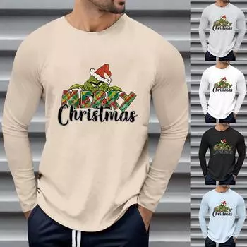 Мужские свободные осенне-зимние топы с круглым вырезом и длинными рукавами, модная футболка с узором, креативные повседневные топы с буквенным принтом в стиле ретро, уличные виды спорта L чёрный