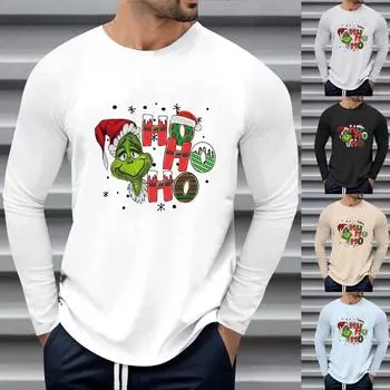 Мужские свободные осенне-зимние топы с круглым вырезом и длинными рукавами, модная футболка с узором, креативные повседневные топы с буквенным принтом в стиле ретро, уличные виды спорта L чёрный