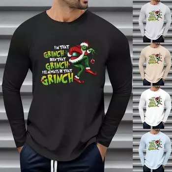 Мужские свободные осенне-зимние топы с круглым вырезом и длинными рукавами, модная футболка с узором, креативные повседневные топы с буквенным принтом в стиле ретро, уличные виды спорта L чёрный