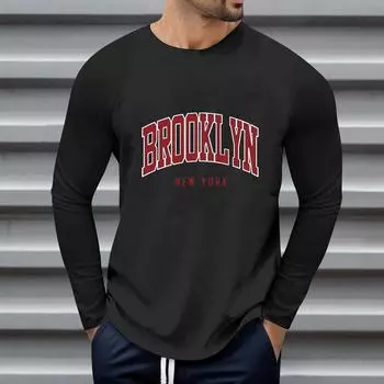 Мужские свободные осенне-зимние топы с круглым вырезом и длинными рукавами, модная футболка с узором, креативные повседневные топы с буквенным принтом в стиле ретро, уличные виды спорта S хаки