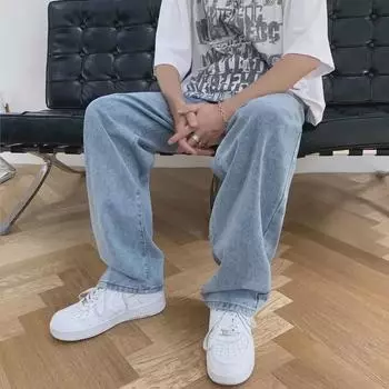 Мужские свободные повседневные джинсы Nine-Point в гонконгском стиле с широкими штанинами XL чёрный