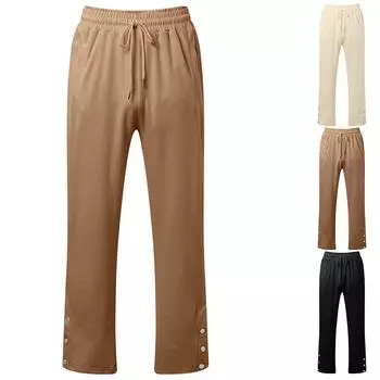 Мужские свободные повседневные хлопковые однотонные модные уличные трендовые брюки-стринги XXL бежевый