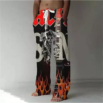 Мужские свободные повседневные однотонные брюки с эластичным галстуком и радужным принтом, прямые брюки XS чёрный