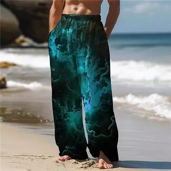 Мужские свободные повседневные однотонные брюки с эластичным галстуком, прямые брюки с принтом синей речной воды XS синий