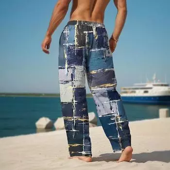 Мужские свободные повседневные однотонные брюки с квадратными полосками, прямые брюки XS коричневый