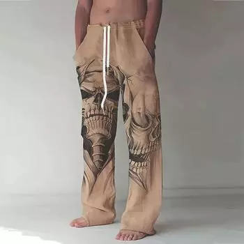 Мужские свободные повседневные однотонные брюки с принтом Fierce Skull, прямые брюки XS серый