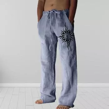 Мужские свободные повседневные однотонные брюки с принтом в виде солнечных линий, прямые брюки XS синий