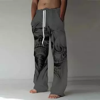 Мужские свободные повседневные однотонные брюки с принтом Fierce Skull, прямые брюки XS коричневый