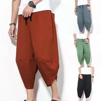 Мужские свободные повседневные однотонные шорты с эластичной резинкой на талии, хлопковые льняные укороченные брюки XL чёрный