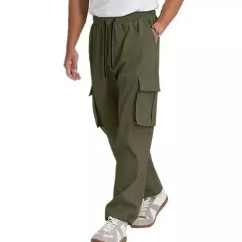 Мужские свободные повседневные рабочие брюки с несколькими карманами, молодежные брюки на резинке и шнурке L