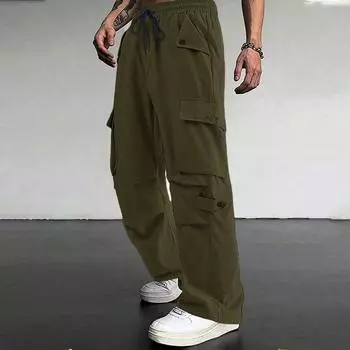 Мужские свободные повседневные рабочие брюки с несколькими карманами, молодежные брюки на резинке и шнурке L