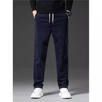 Мужские свободные повседневные вельветовые брюки на весну и осень, однотонные эластичные брюки с высокой талией больших размеров 8XL чёрный