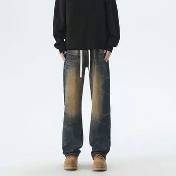 Мужские свободные прямые джинсы с эффектом потертости 5XL