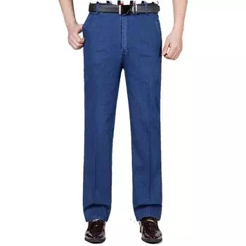 Мужские свободные прямые мужские джинсы с высокой талией, повседневные джинсовые брюки 29 синий