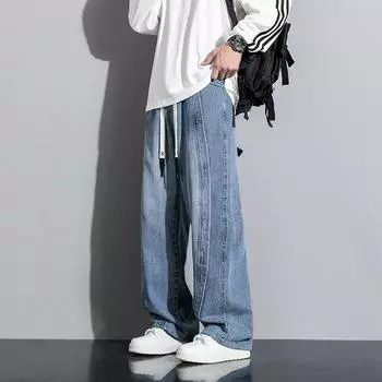 Мужские свободные прямые повседневные джинсы большого размера с широкими штанинами XS чёрный