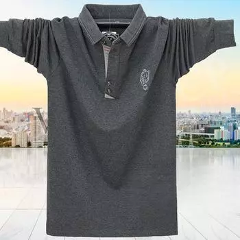 Мужские свободные рубашки поло с длинным рукавом, повседневные рубашки с воротником для путешествий, легкие дышащие деловые рубашки поло для мужчин, однотонные топы для гольфа больших размеров M темно-серого