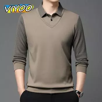 Мужские свободные рубашки поло с длинным рукавом весна-осень, футболки для мужчин, деловая одежда, майки, топы, блузки M чёрный