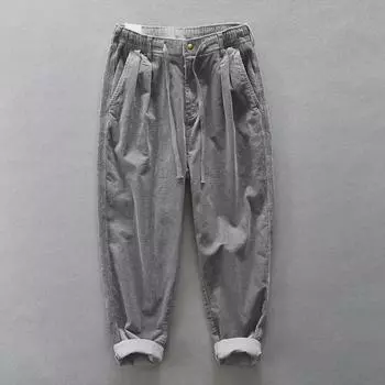 Мужские свободные широкие повседневные брюки Z398 цвета хаки из вельвета, хлопковые брюки на осень XXL армия зеленый