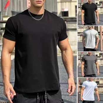Мужские свободные спортивные футболки, летние футболки с круглым вырезом и коротким рукавом, футболки для тренировок на открытом воздухе, повседневные базовые топы для повседневной жизни, спорта и улицы L чёрный