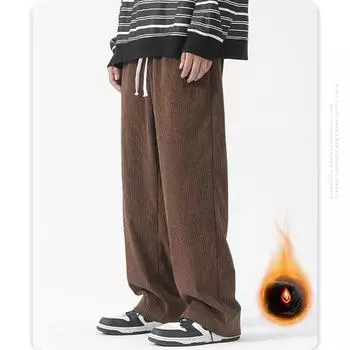 Мужские свободные вельветовые брюки Muqiu Maillard с широкими штанинами - плюс утолщенный бархат, американский повседневный стиль Regular, 2XL (150-170 catties) белый