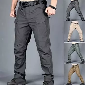 Мужские тактические тренировочные брюки из смеси хлопка и льна с несколькими карманами, городские брюки-карго, облегающие беговые брюки для тренировок, рыбалки на открытом воздухе M коричневый