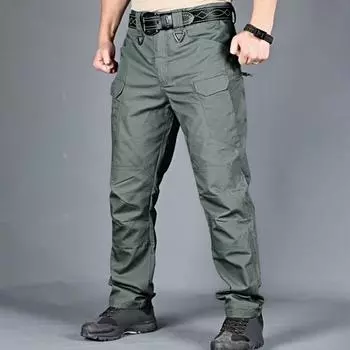 Мужские тактические тренировочные брюки из смеси хлопка и льна с несколькими карманами, городские брюки-карго, тонкие M хаки
