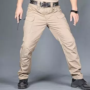 Мужские тактические тренировочные брюки из смеси хлопка и льна с несколькими карманами, городские брюки-карго, облегающие беговые брюки для тренировок, рыбалки на открытом воздухе M армия зеленый