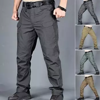 Мужские тактические тренировочные брюки из смеси хлопка и льна с несколькими карманами, городские брюки-карго, облегающие беговые брюки для бега M хаки
