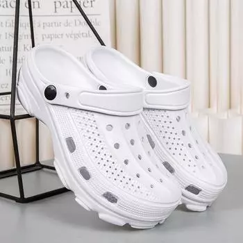 Мужские тапочки Bebealy Мужские сабо Летние пляжные сандалии для отдыха Нескользящие женские тапочки с отверстиями Водонепроницаемые плоские тапочки из ЭВА 37