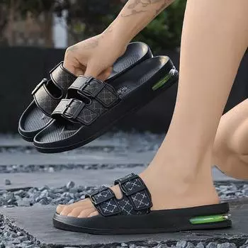 Мужские тапочки Birken для дома, высокого класса, большого размера, на воздушной подушке, одно слово, мягкая подошва, высокого класса 40 чёрный