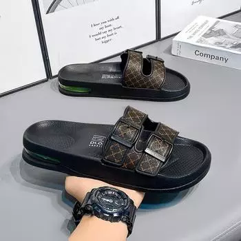 Мужские тапочки Birken для дома, высокого класса, большого размера, на воздушной подушке, одно слово, мягкая подошва, высокого класса 40 чёрный