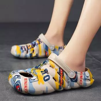 Мужские тапочки большого размера с мешком на голове, нескользящие туфли с камуфляжным принтом в виде граффити, спортивные пляжные сандалии Step On Shit 39 белый