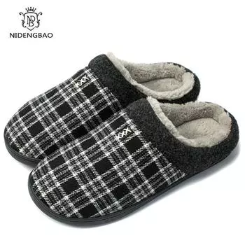 Мужские тапочки, черные, новые зимние замшевые тапочки, теплые домашние тапочки, водонепроницаемая домашняя обувь, мужская теплая бархатная меховая вязаная обувь 39-40 чёрный