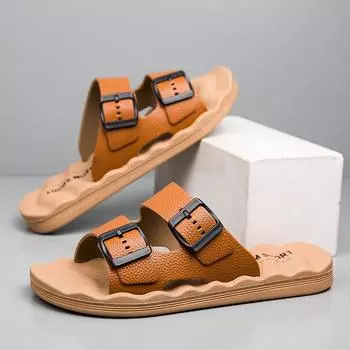 Мужские тапочки для дома, пляжные тапочки на платформе, нескользящие банные тапочки, уличная мужская летняя обувь 39 коричневый