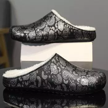 Мужские тапочки, домашние, водонепроницаемые, хлопковые, зимние, удобные, без застежек, мягкие, эластичные, модные, универсальные, плюс бархат, сохраняют тепло 38-39 чёрный