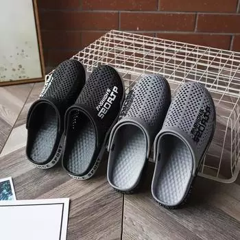 Мужские тапочки двойного назначения, универсальные для домашнего использования, нескользящие, с мягкой подошвой, дышащие, мужские туфли с перфорированным носком 44 чёрный