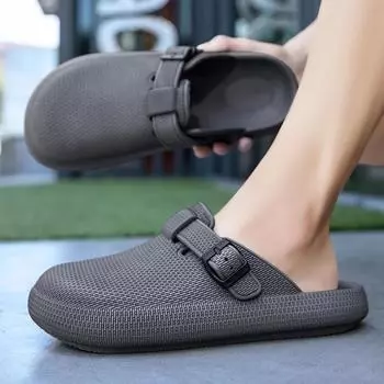 Мужские тапочки EVA Slip On Casual Walking Shoes Мужские повседневные тапочки Baotou Half Slipper Удобные мягкие домашние сандалии 36 темно серый