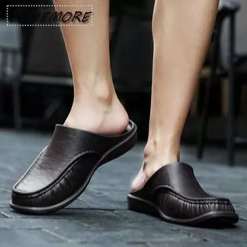 Мужские тапочки EVA Slip on Flat Shoes Классические туфли Мужские полутапочки Удобные мягкие домашние сандалии Весна Лето Размер 40-47 40 темно-коричневого