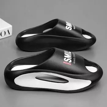 Мужские тапочки EVA Soft Sole Повседневная пляжная обувь Летние тапочки с мягкой подошвой для мужчин и женщин Брендовая дропшиппинг Плюс Размер 49 36-37 чёрный