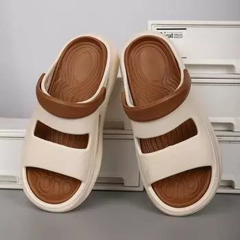 Мужские тапочки из ЭВА, модные летние дышащие, удобные, нескользящие, для дома, для отдыха на природе, пляжная обувь, повседневная обувь для сада 40-41 бежевый