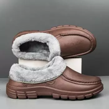 Мужские тапочки из кожи, теплые, мягкие, удобные, домашние, хлопковые, мужские, износостойкие, водонепроницаемые, легко чистящиеся, рабочие туфли из хлопка для мужчин 39 чёрный