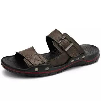 Мужские тапочки из натуральной кожи, большие размеры 38-49, мужские сандалии, легкая летняя обувь для мужчин, шлепанцы 38 хаки