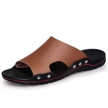 Мужские тапочки из натуральной кожи, летние мужские пляжные тапочки, модные мужские пляжные сандалии, уличные повседневные прогулочные шлепанцы, мужская обувь 38 коричневый