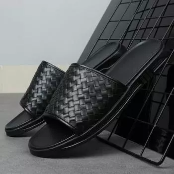 Мужские тапочки из натуральной кожи, шлепанцы класса люкс, мужская повседневная обувь, летние, новые, классные, для отдыха на пляже, черные мужские шлепанцы, шлепанцы 38