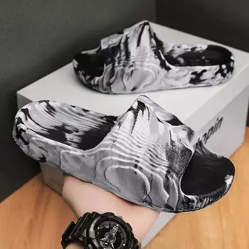 Мужские тапочки, летние домашние тапочки для ванной, нескользящие тапочки с мягкой подошвой, модные трендовые тапочки из ЭВА 42-43