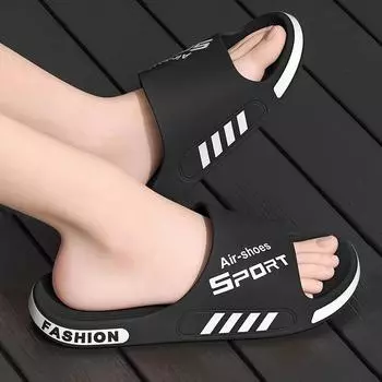 Мужские тапочки летние на толстой подошве, нескользящие, для дома, для ванной комнаты, для спорта на открытом воздухе, сандалии для ношения на открытом воздухе LTXDGLT22 36-37 чёрный